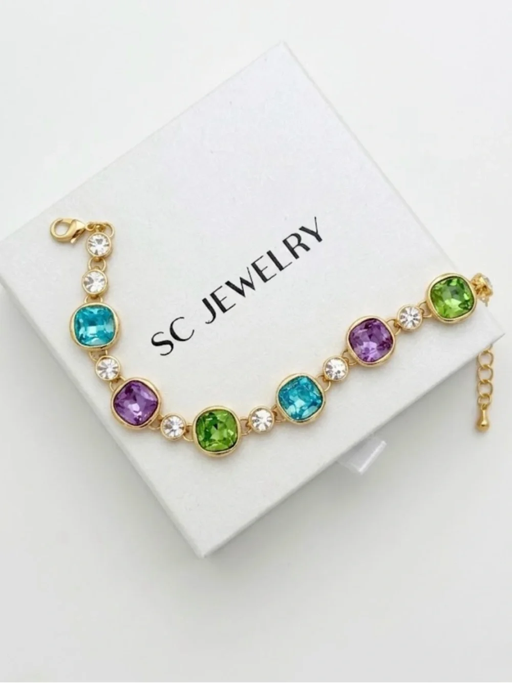 French Collection Austrian Crystal Bracelet 14K Gold Adjustable
